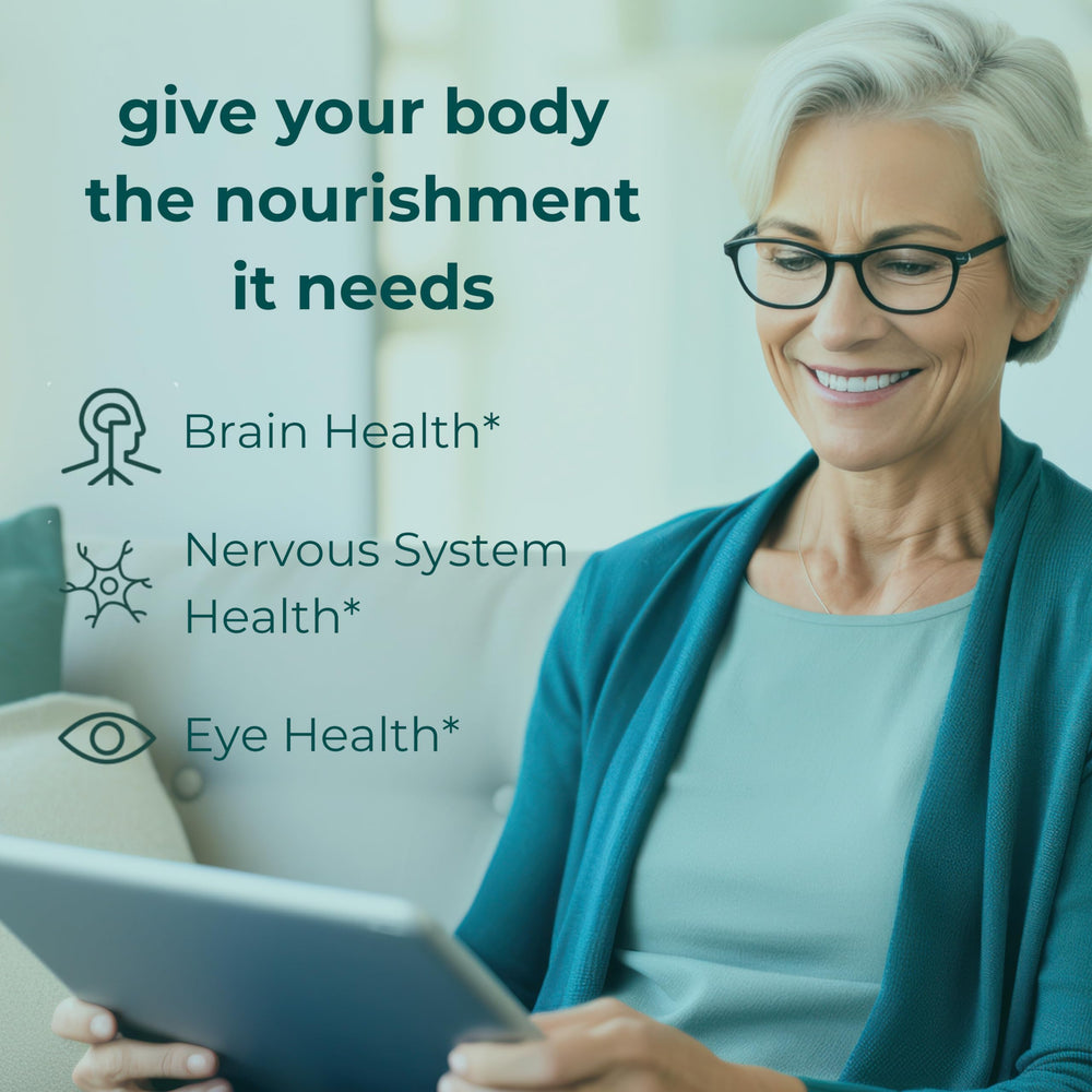 Illustration of brain, eyes and nervous system health from algae DHA