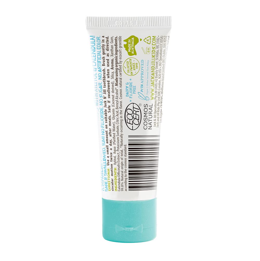 Tube of Jack N' Jill fluoride-free toothpaste for babies and kids