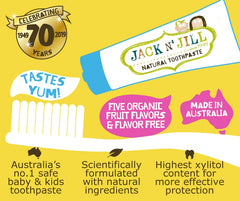 Natural kids toothpaste label highlighting organic ingredients