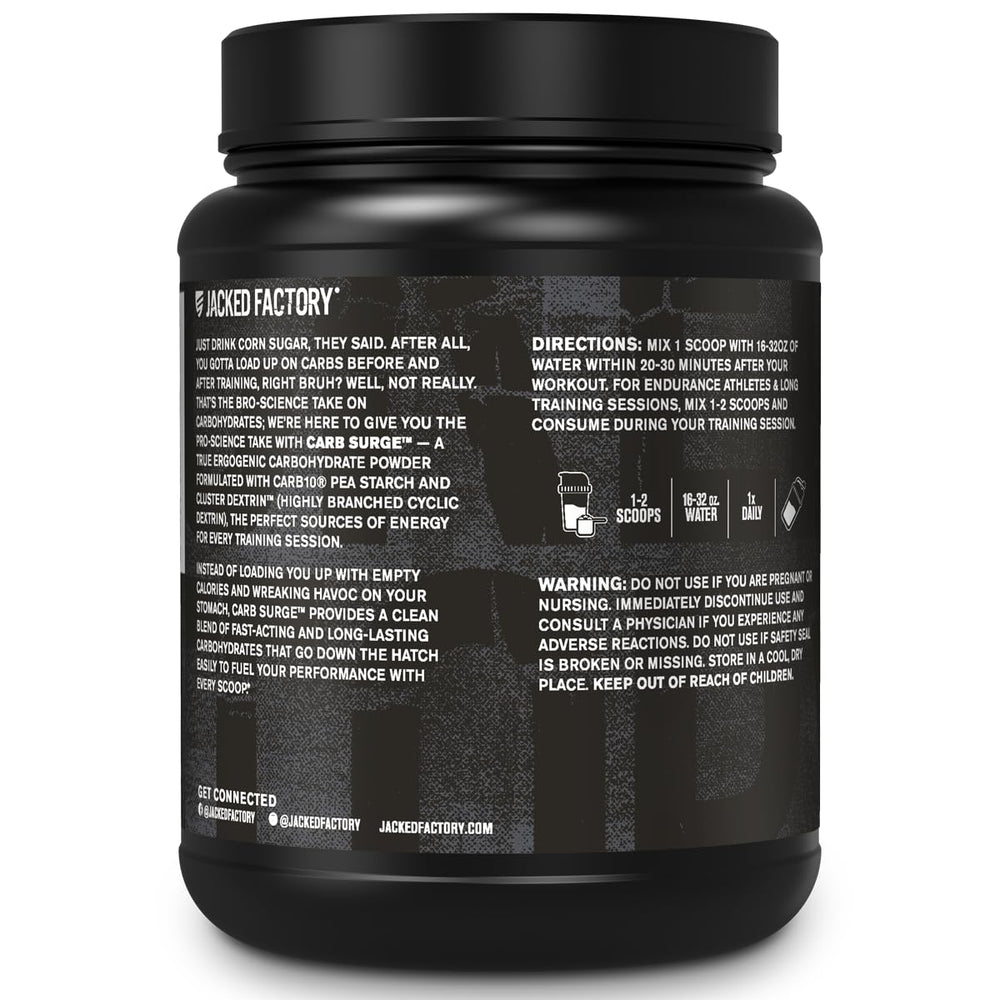 Jacked Factory Carb Surge prepared drink in gym bottle supporting endurance during training