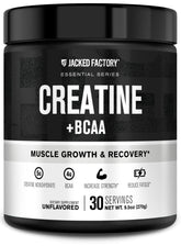 Jacked Factory Creatine + BCAAs bottle front view – unflavored, 30 servings