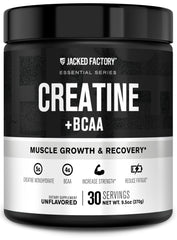 Jacked Factory Creatine + BCAAs bottle front view – unflavored, 30 servings