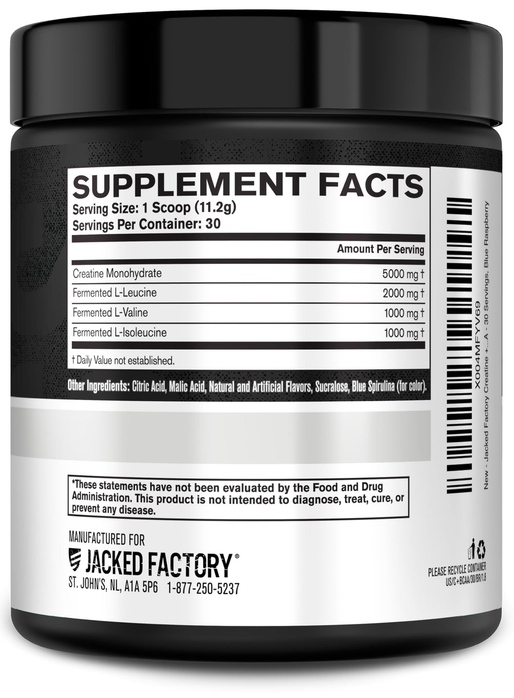 Serving size and ingredient overview for 30 servings