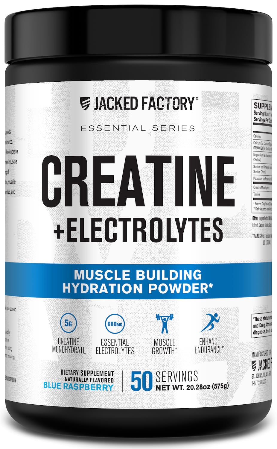 Jacked Factory Creatine + Electrolytes bottle – blue raspberry flavor