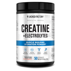 Front label of Jacked Factory Creatine + Electrolytes Peach Mango container