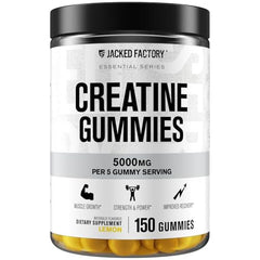 Front of bottle showing Jacked Factory Creatine Monohydrate Gummies Lemon (150 count)