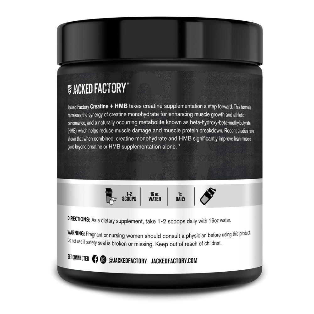 Supplement facts and ingredients panel for Creatine Monohydrate + HMB