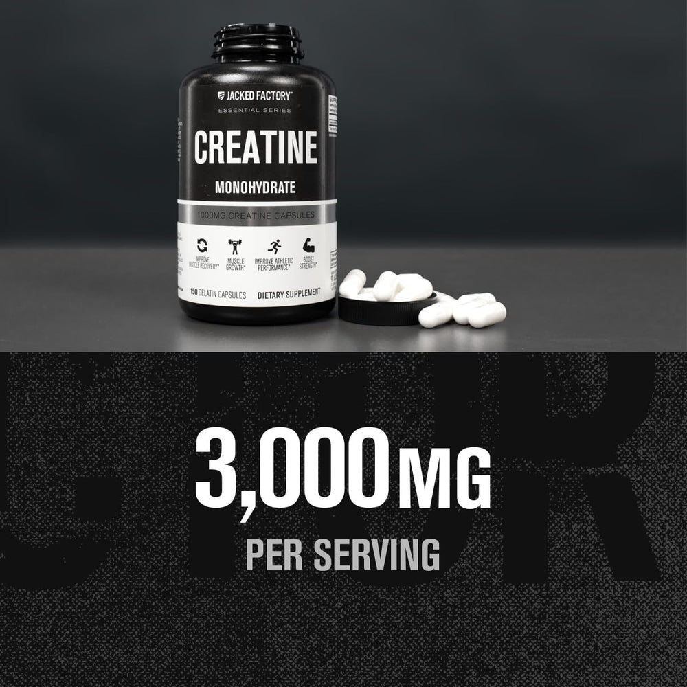 Close-up shot of creatine monohydrate capsules