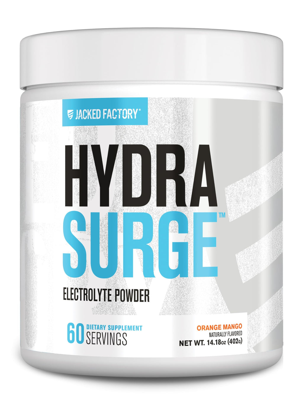 Jacked Factory HYDRASURGE orange mango tub with citrus hydration boost.