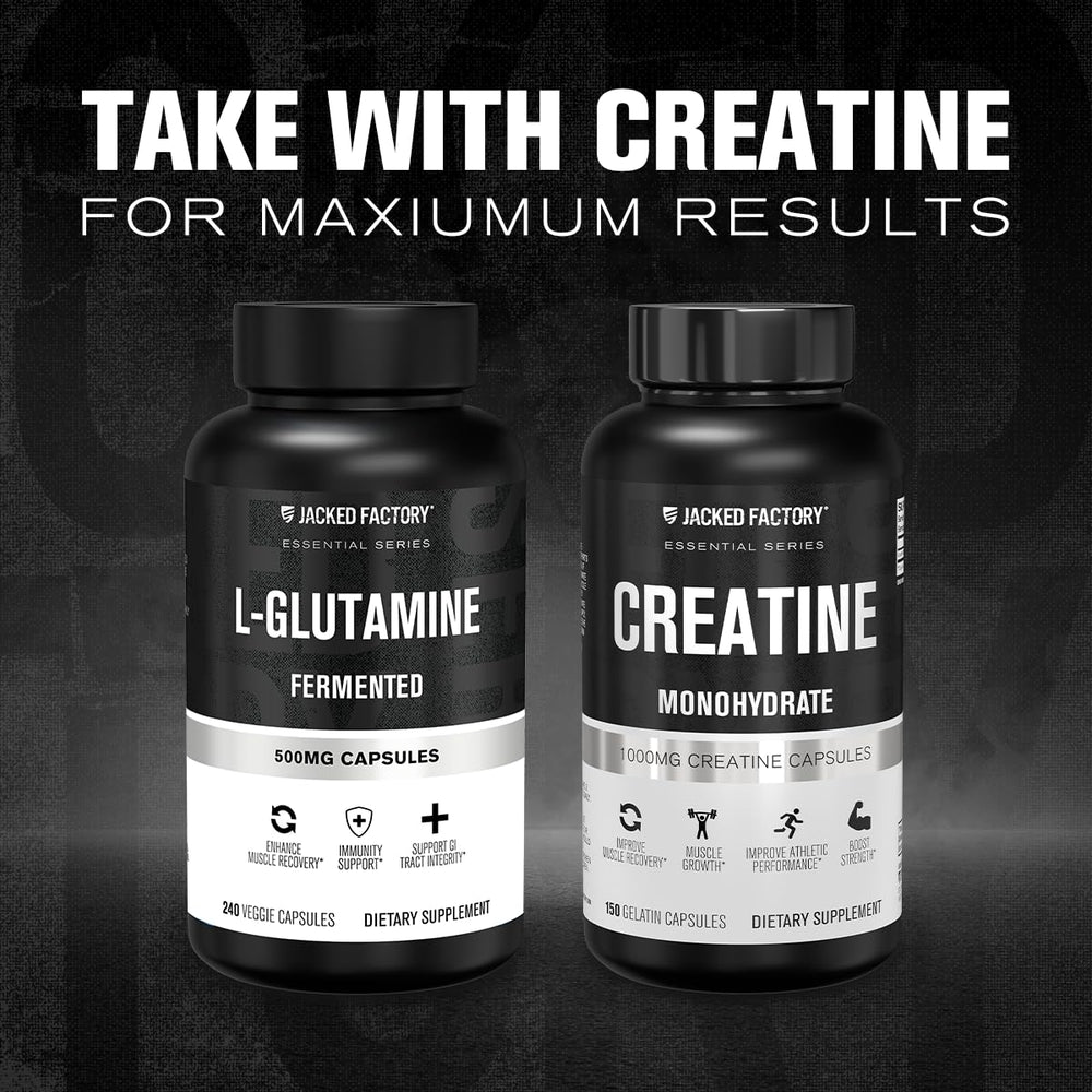 L-Glutamine capsules poured from bottle
