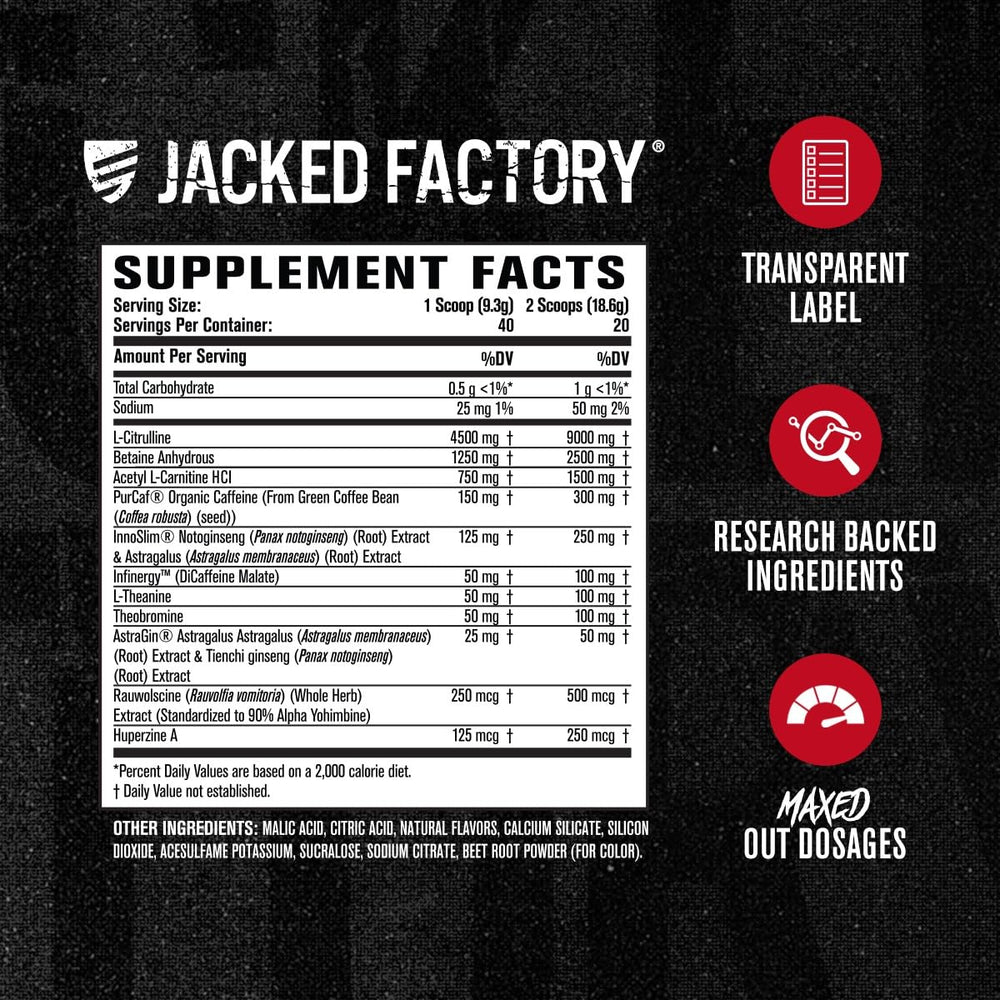 Jacked Factory Nitrosurge Shred Max ingredients-pack emphasizes nootropics for focus.