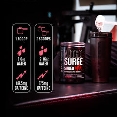 Jacked Factory Nitrosurge Shred Max scoop-dip ready for precise preworkout dosing to optimize training.