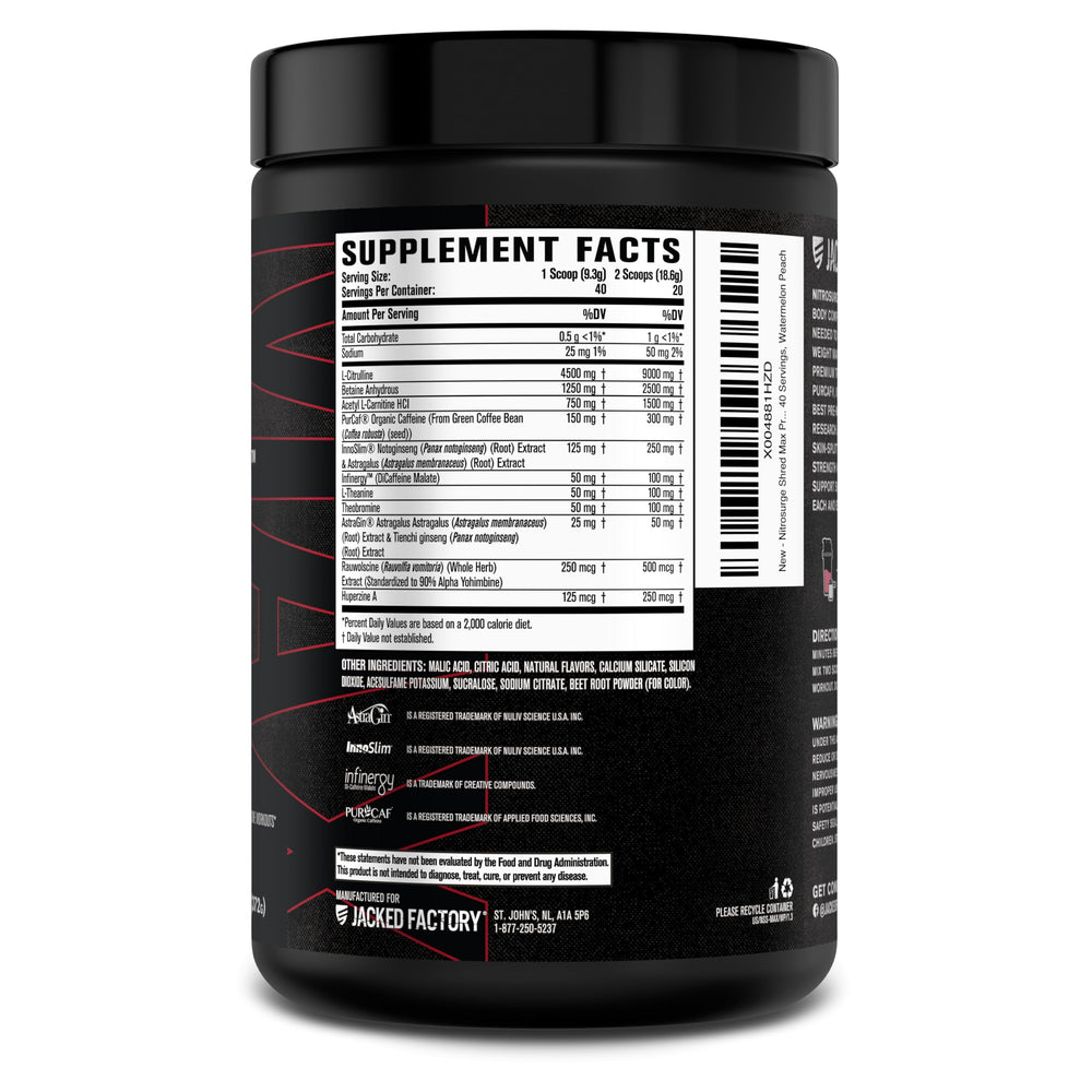 Jacked Factory Nitrosurge Shred Max workout session ready for intense energy.