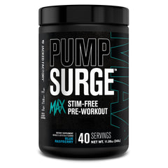 Jacked Factory Pumpsurge Max bottle front shows pump-focused, non-stim pre-workout.
