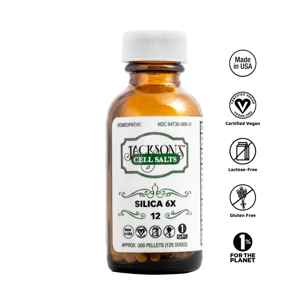 Back label of Jackson's Silicea 6X Cell Salt bottle