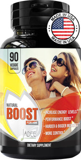 Jadee natural male-enhancing supplement bottle for daily energy support.