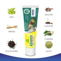 Advanced Toothpaste with herbal blend ingredients layout