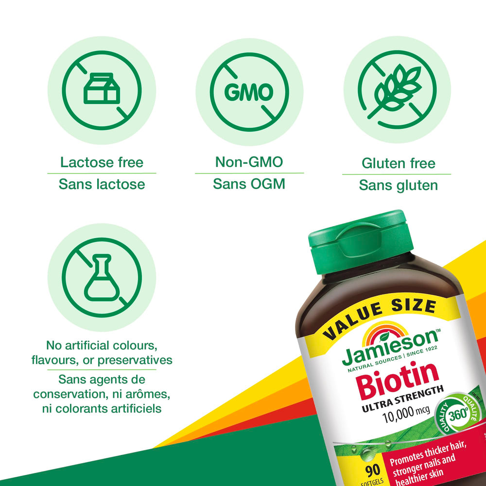 Ultra-strength biotin 10,000 mcg softgel