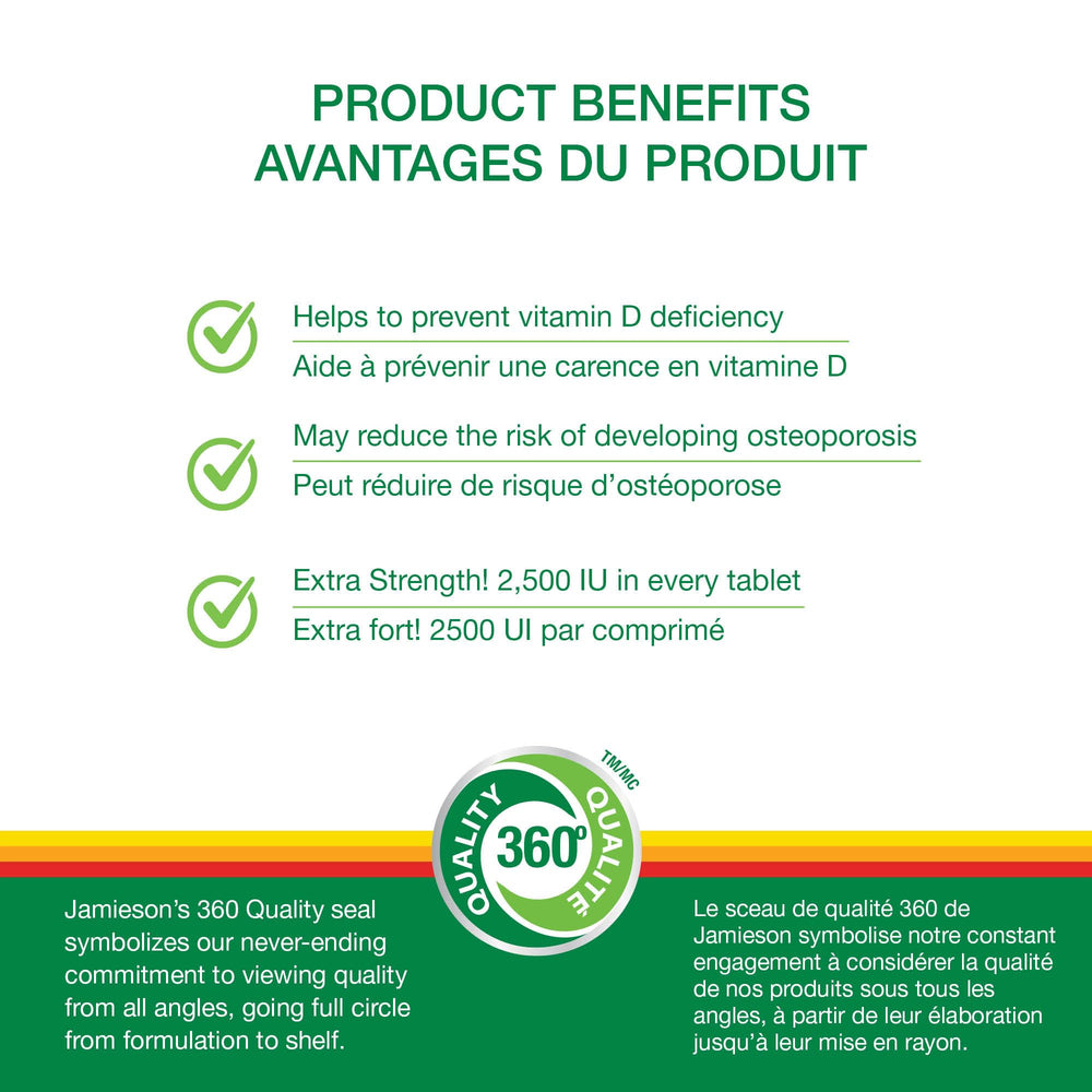 Close-up of Jamieson Vitamin D3 2500 IU label