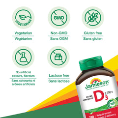 Supplement facts panel on Jamieson Vitamin D3 bottle
