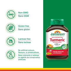 Supplement facts panel from Jamieson Curcumin Turmeric bottle