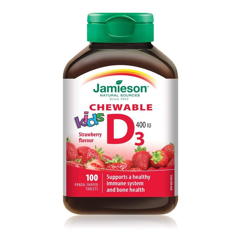 Jamieson Kids Chewable Vitamin D Strawberry 100 Tabs – front view