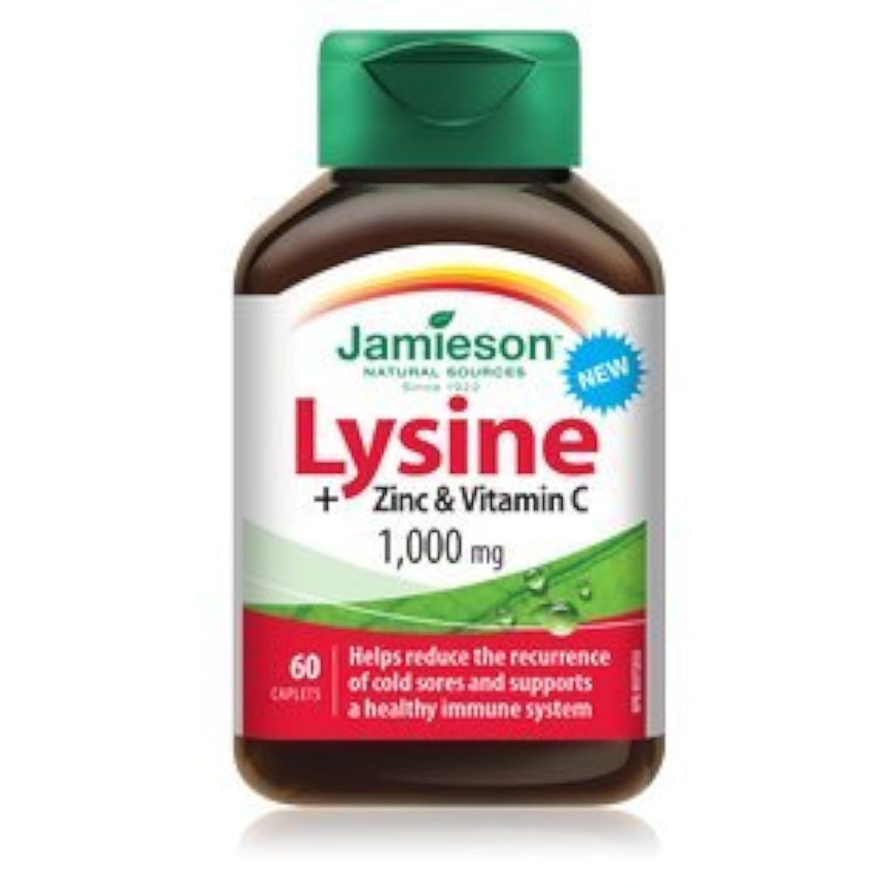 Jamieson Lysine + Zinc & Vitamin C 1000mg, 60 caplets bottle