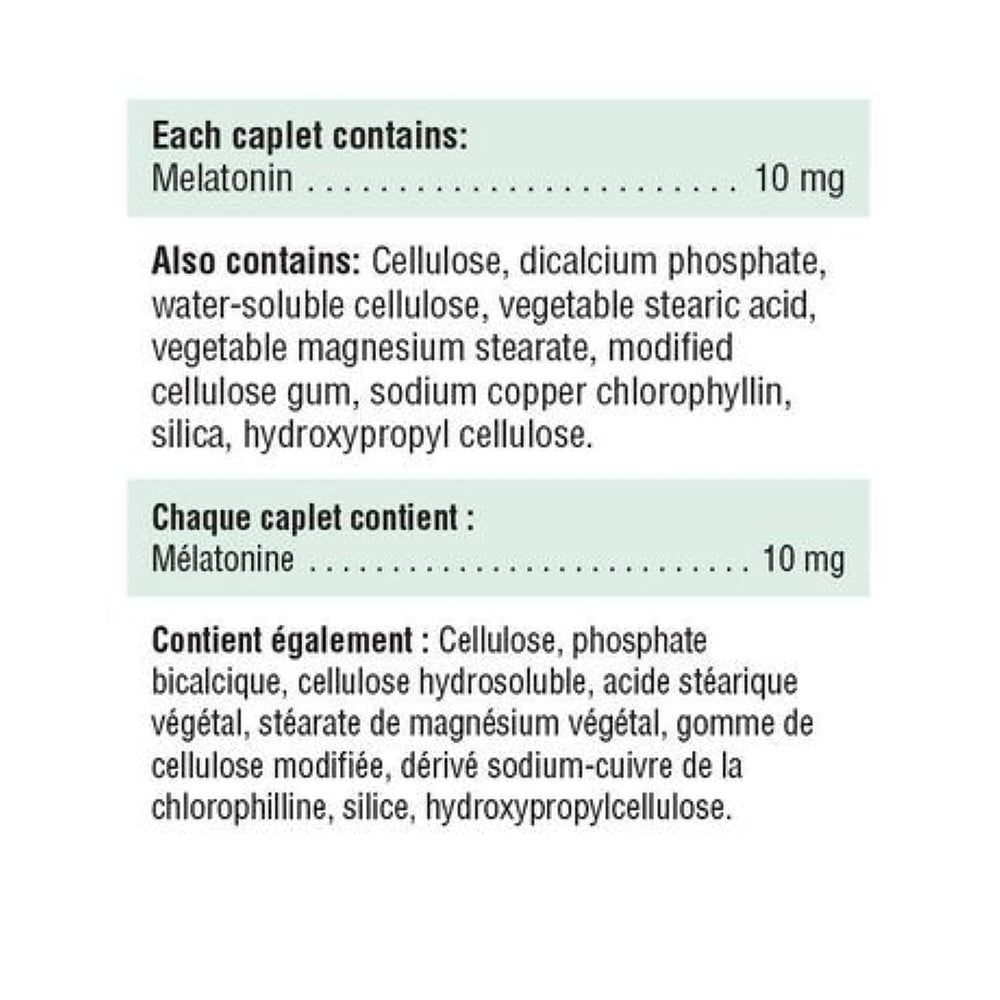 Close-up of Jamieson Melatonin 10 mg Timed Release Dual Action caplets