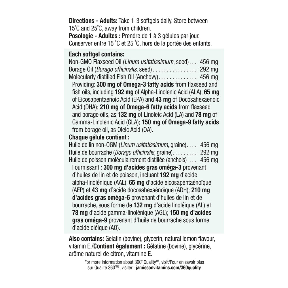 Back label highlighting purified blend ingredients