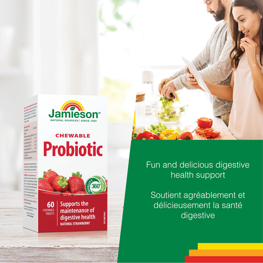 Per-bottle count of 60 strawberry chewable tablets