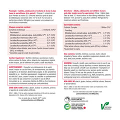 Nutrition facts and ingredients panel for Jamieson probiotic chewable