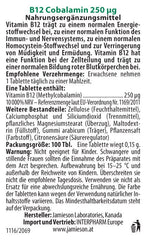 Nutrition facts panel of Jamieson B12 250 mcg