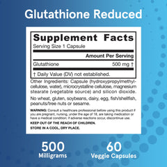 Ingredients showing reduced glutathione 500 mg per capsule