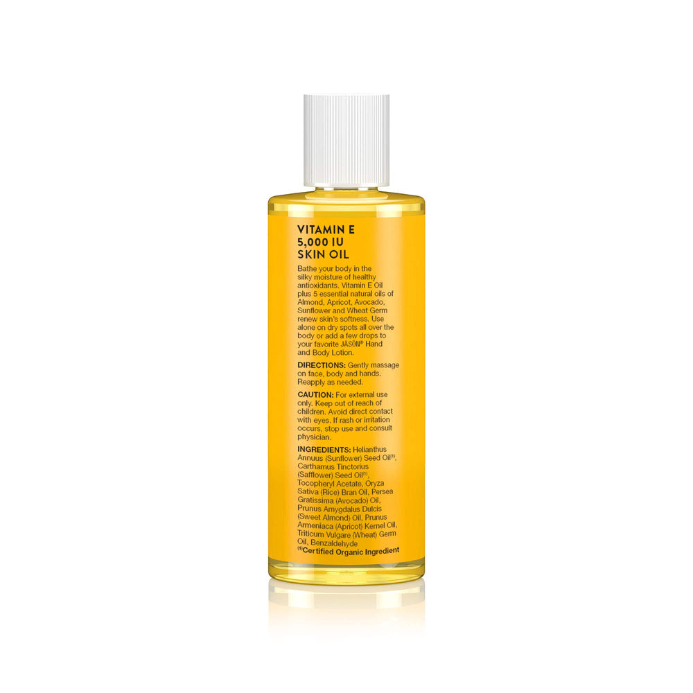 Jason Vitamin E 5000 IU ingredients blend closeup highlights nourishing botanical oils