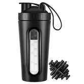 Jeedoo 28oz stainless steel protein shaker bottle in black with visible window
