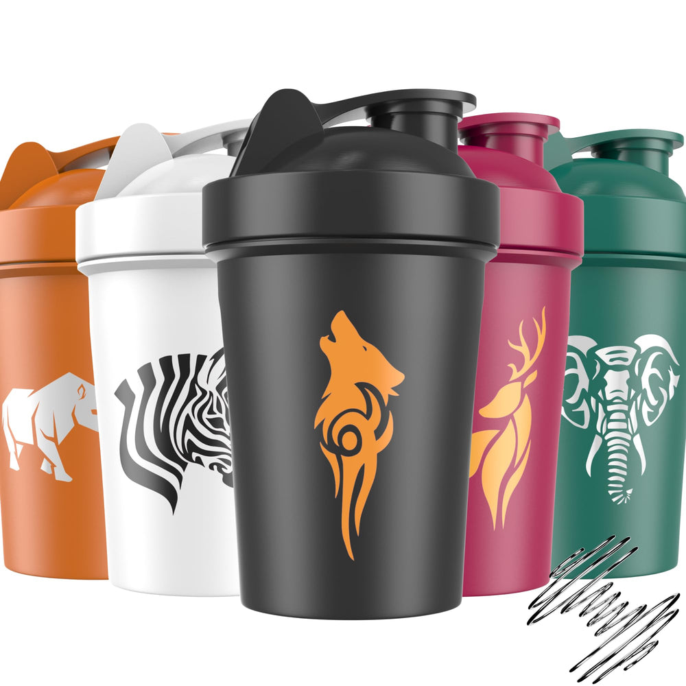 JEELA SPORTS 5-pack protein shaker bottles pack-shot for on-the-go hydration.