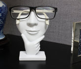 White Artsy Face Eyeglass Holder Stand with Sculpted Nose