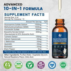 Back label and packaging of JIANKYTZ Glucosamine Chondroitin MSM Liquid Drops