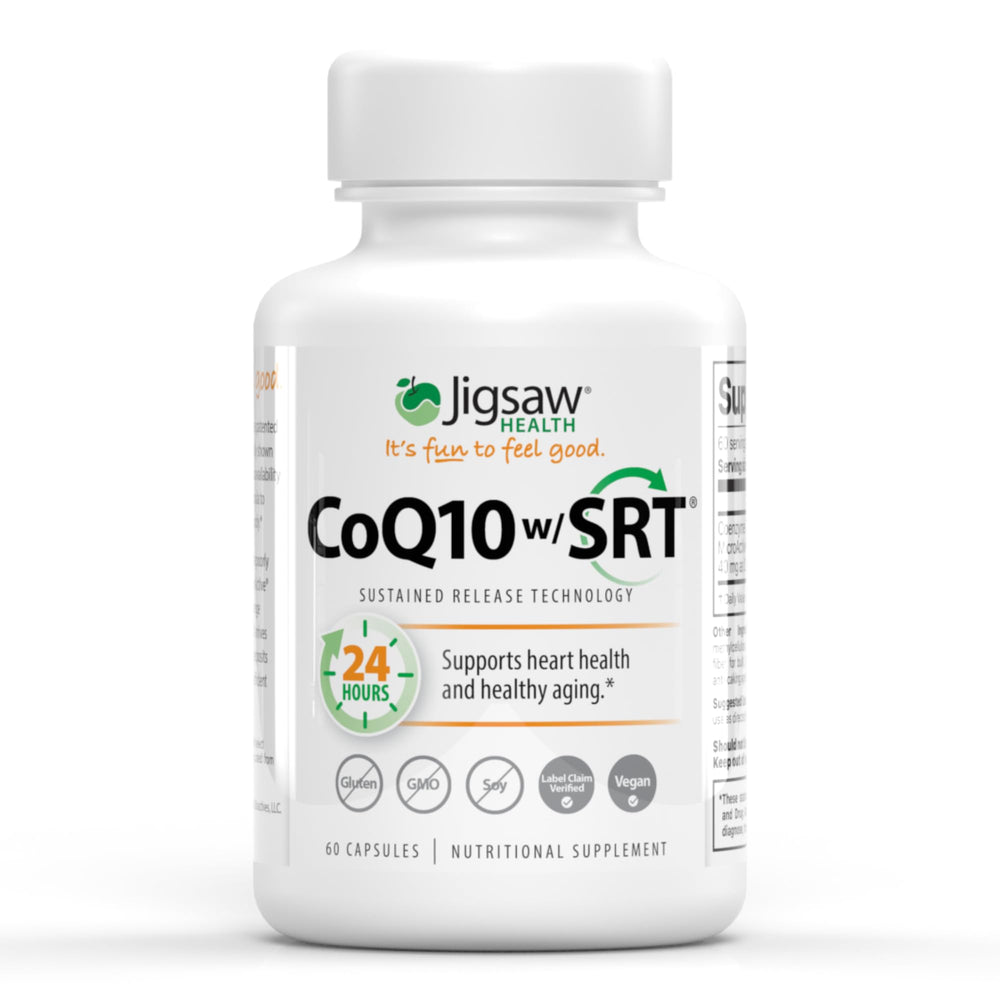 Jigsaw Health CoQ10 w/SRT 60 capsules bottle on white background