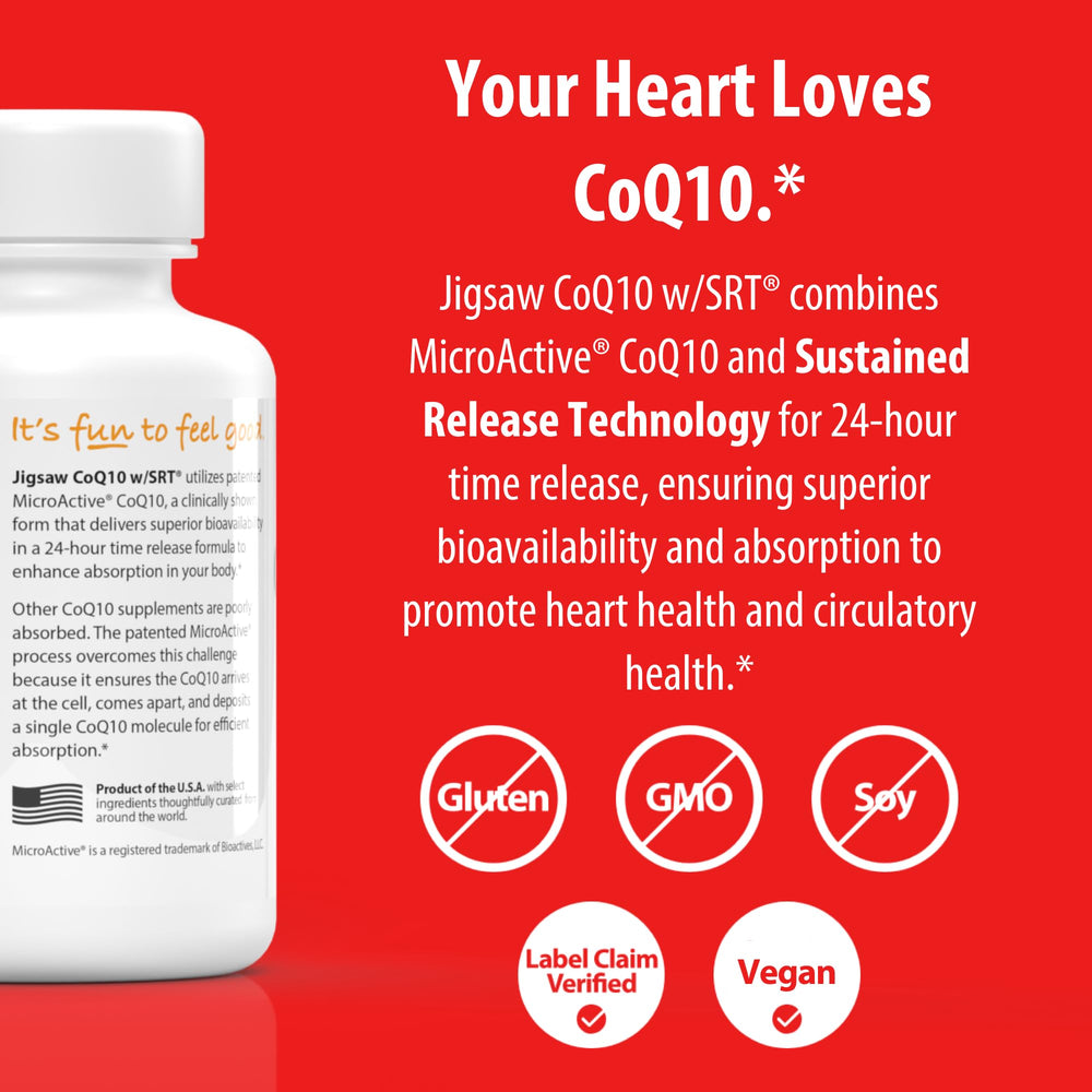 Jigsaw Health CoQ10 w/SRT product label close-up
