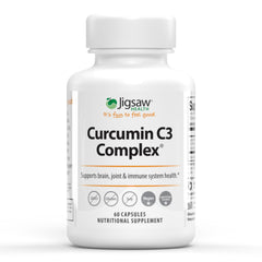 Front view of Jigsaw Health Curcumin C3 Complex bottle with 60 capsules