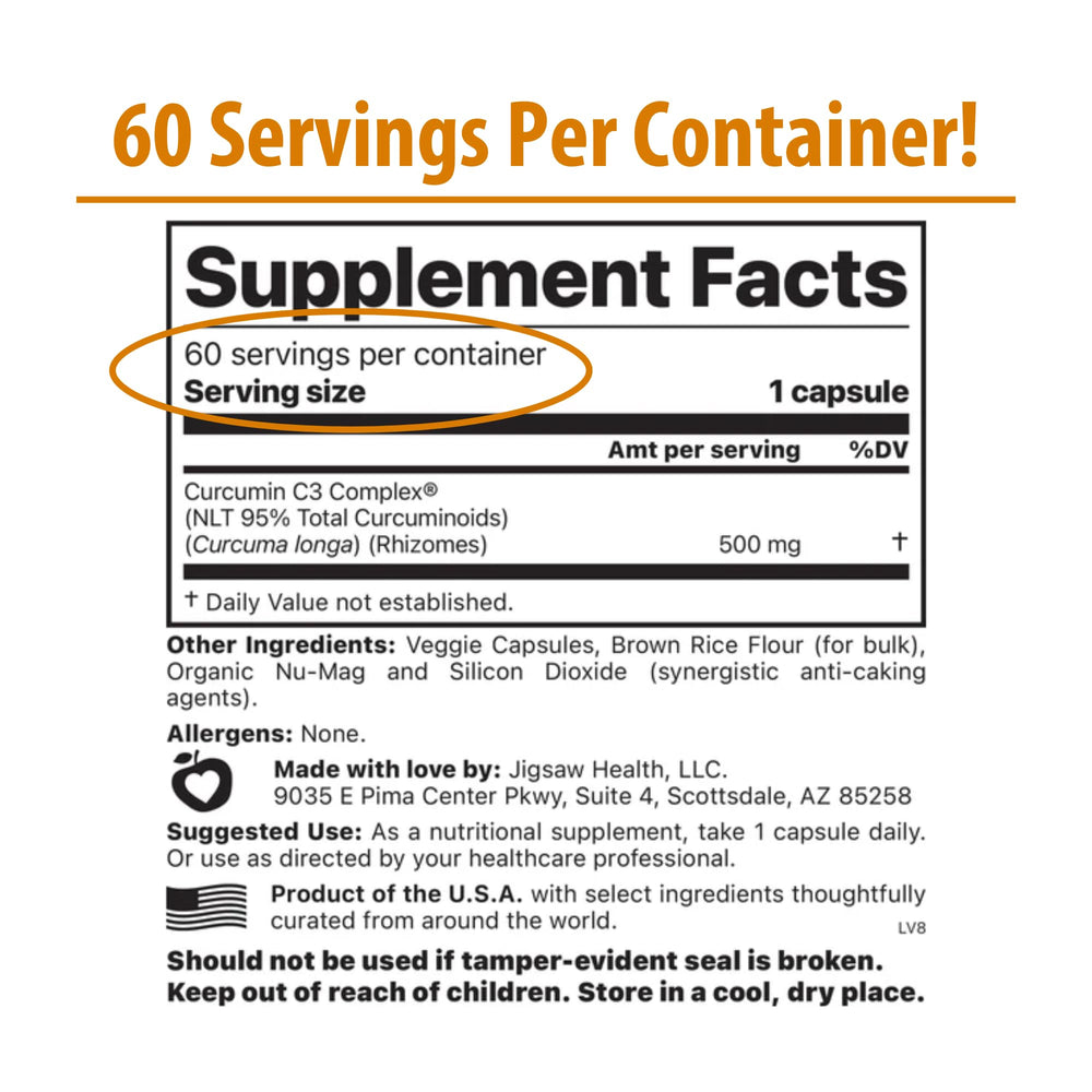 Side view of Jigsaw Health Curcumin C3 Complex bottle