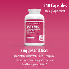Butyrex bottle and label on a desk