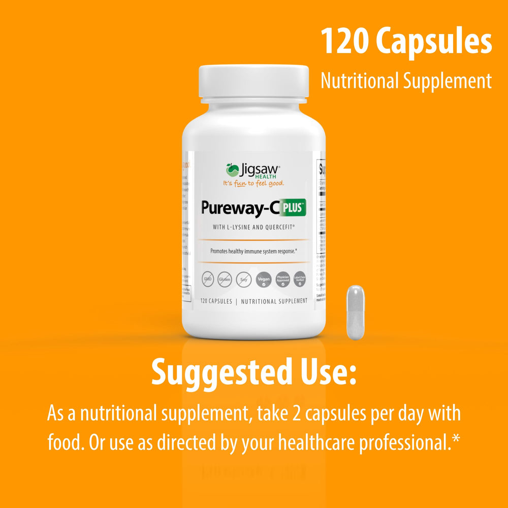 Capsules close-up of Jigsaw Health Pureway-C Plus bottle