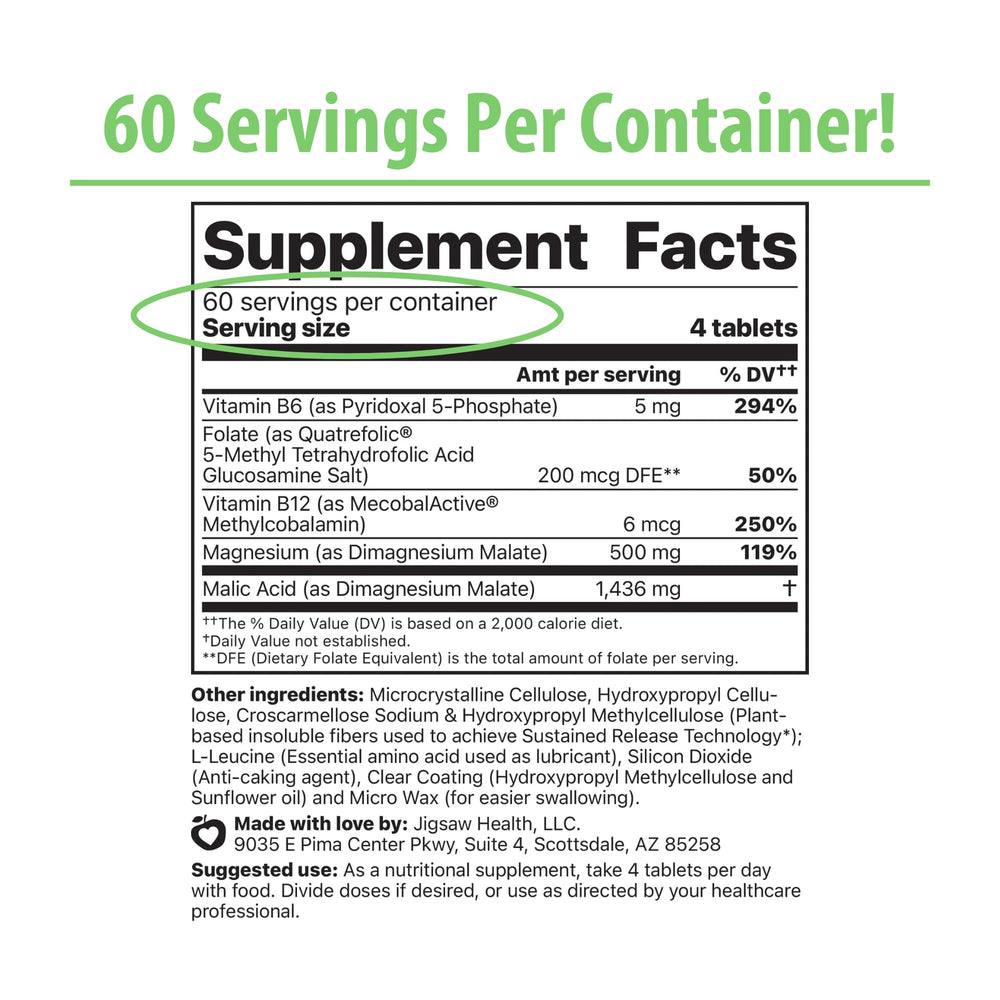 Jigsaw MagSRT bottle back label with supplement facts