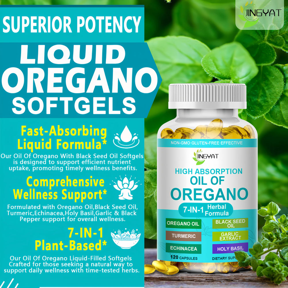Label showing oregano oil, black seed oil and herbal ingredients