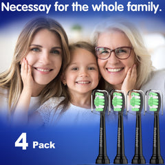 4 replacement heads with caps for convenient storage and travel