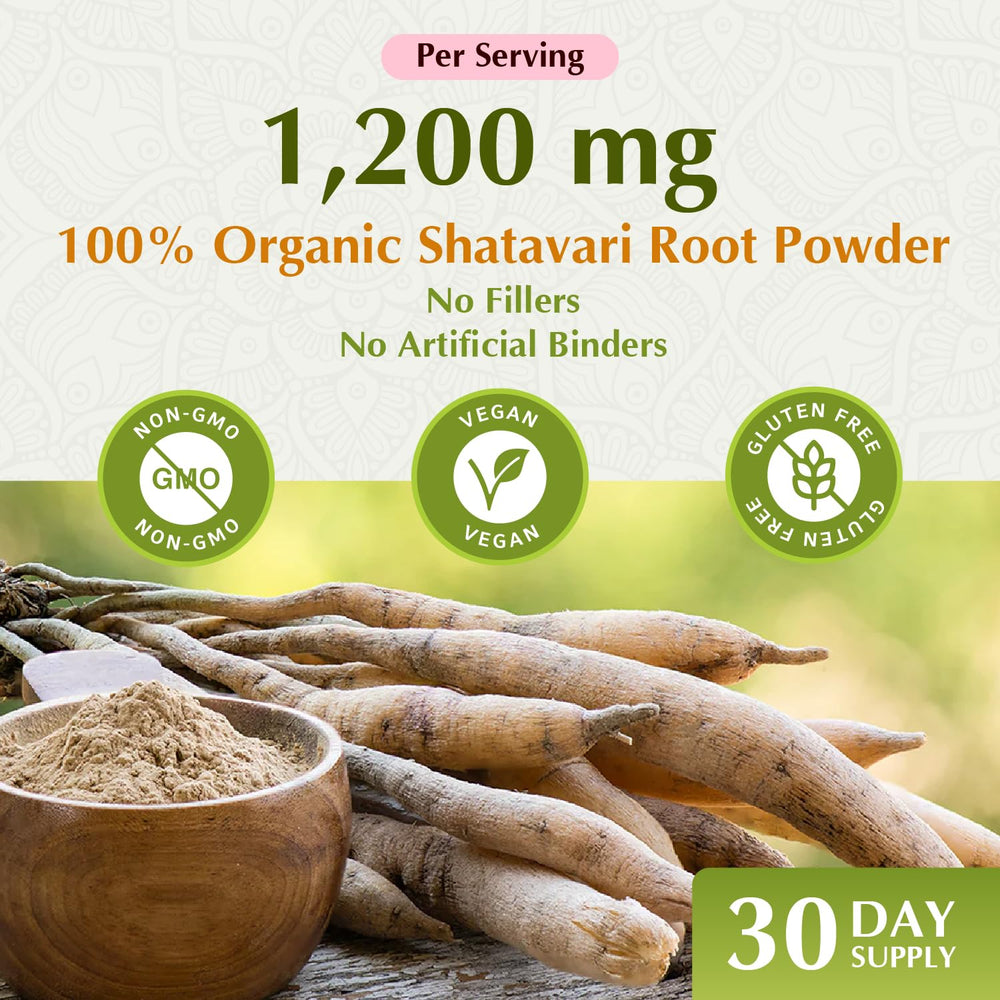 Organic Shatavari root powder ingredients on label