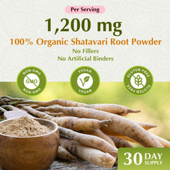 Organic Shatavari root powder ingredients on label