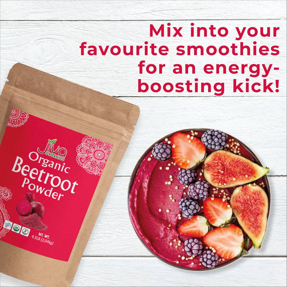 Jiva Organics beet powder dissolves easily in water for quick drinks
